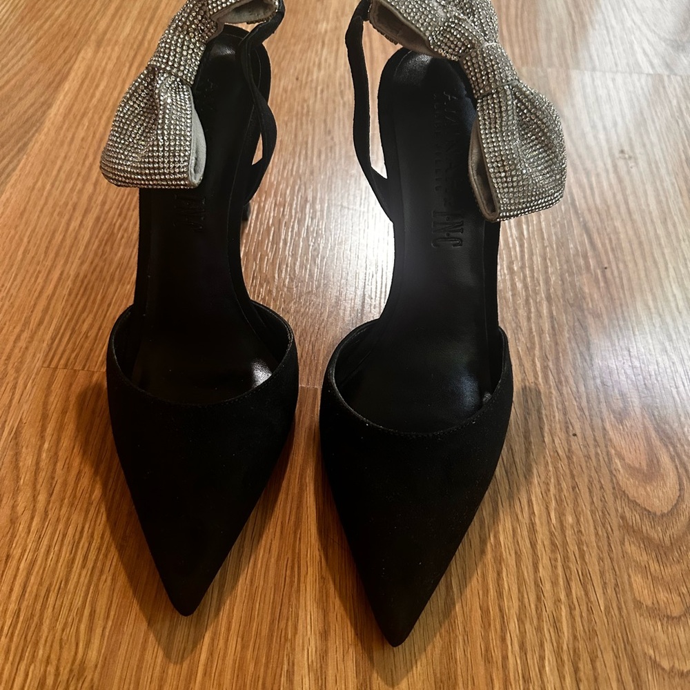 INC International Concepts Black Heels with Silver Bow